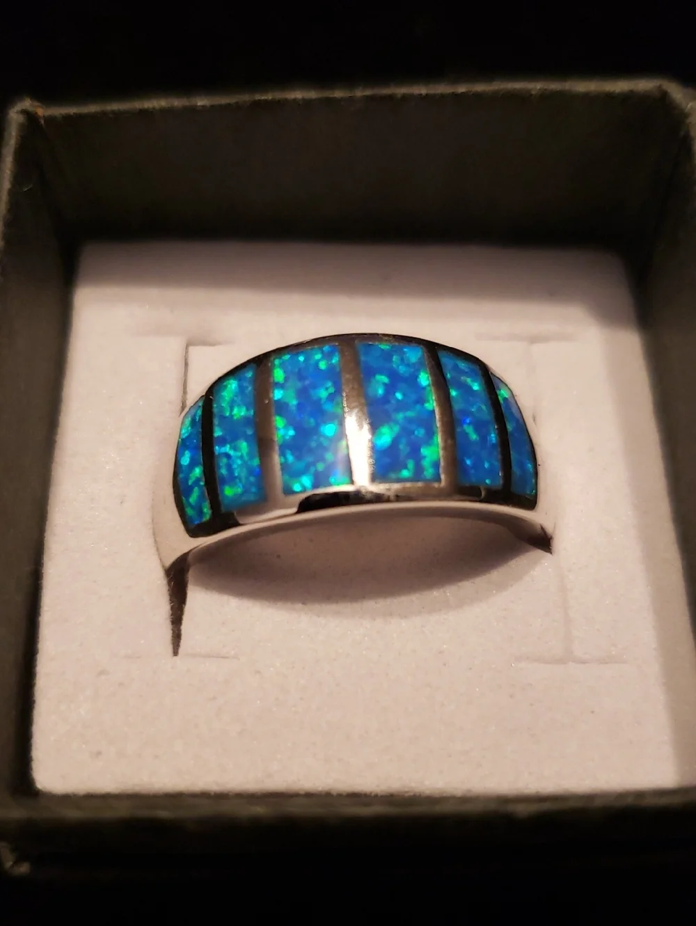 NEW SZ 9 Sterling Opal, Created, Stamped 925 Hallmark, Inlay Opal In Silver, - Picture 3 of 7